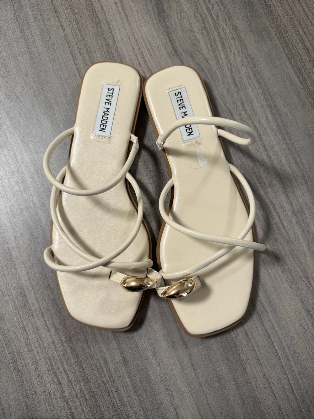 Steve Madden Cream Loop-Strap Slide Sandals with Gold Accent